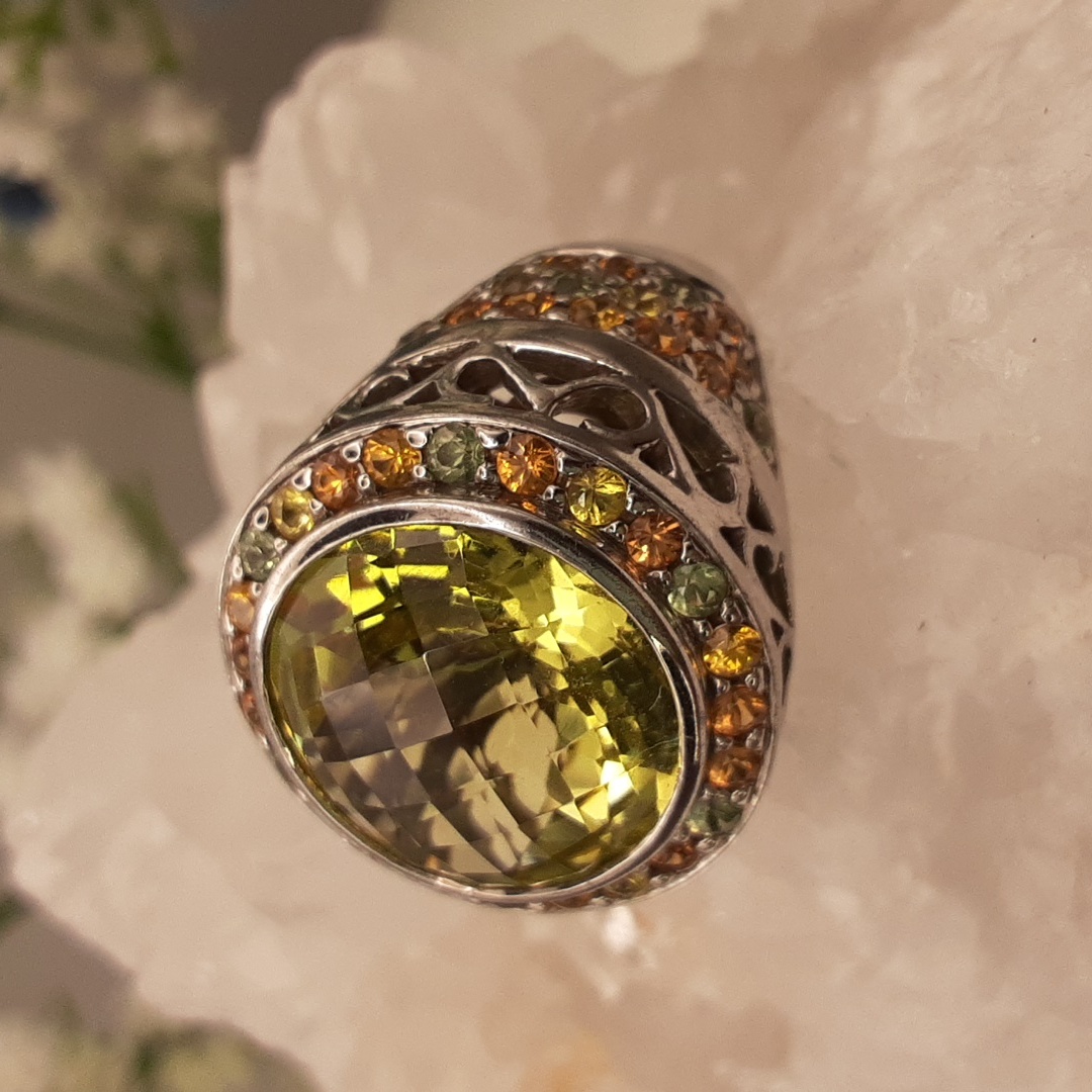 Price Is Firm. 925 Apple Quartz And Multi Sapphire Ring.